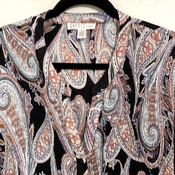 Spense Women's Button Front Shirt 3X Black Paisley Stretch Smock Body Longline - Picture 4 of 11